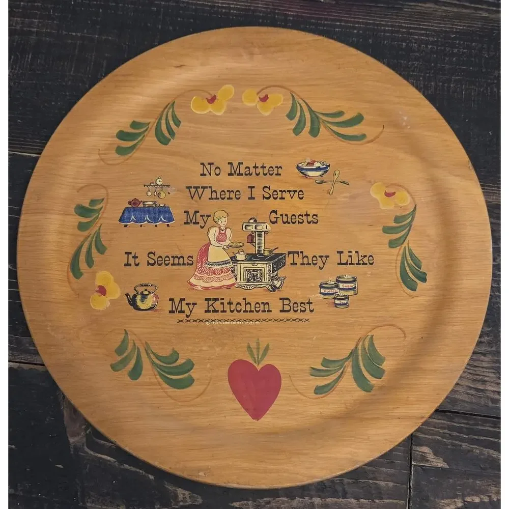 Vtg Woodcroftery Pennsylvania Dutch Like My Kitchen Best Wood Wall Sign Tray 12
